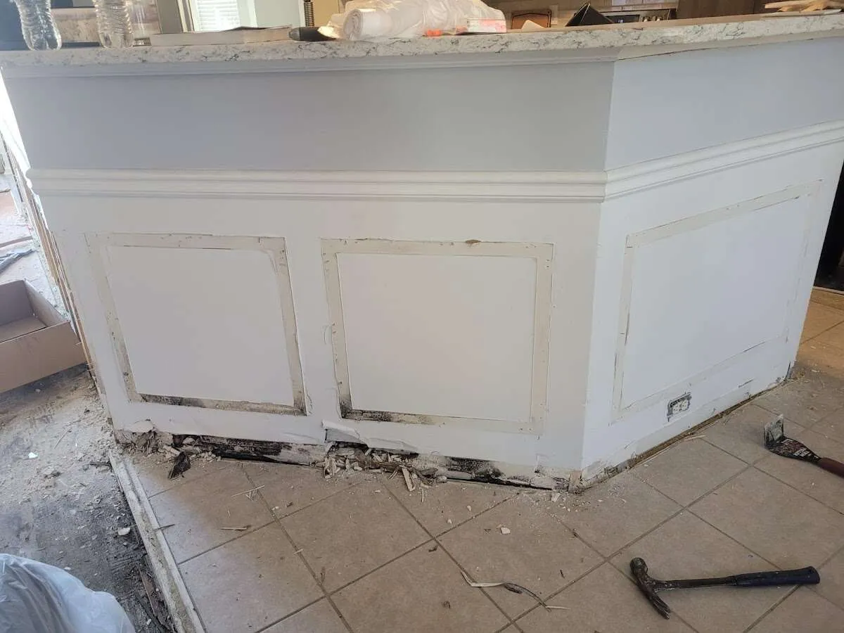 Water damage and mold on kitchen during Storm Damage Restoration in Milan